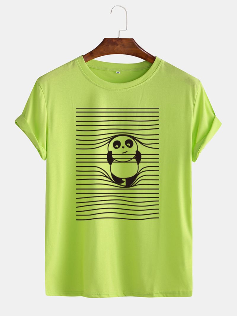 Leuke T-shirts Met Ronde Hals En Korte Mouwen Voor Heren Cartoon Panda & Line Print