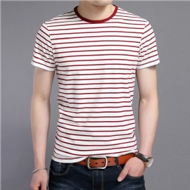 Ronde Hals Pullover Heren T-shirt Met Korte Mouwen Koreaanse Stijl Slim Mannen Strepen