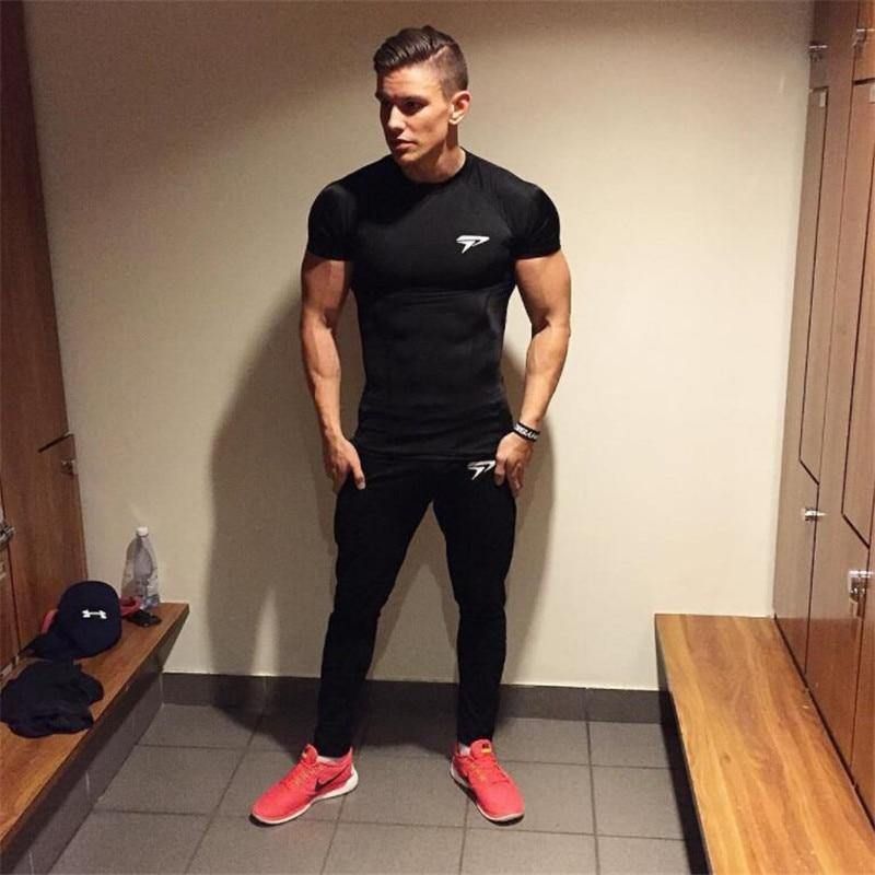 Sport T-shirt Mannen Rashgard Sneldrogend Fit Running T-shirt Mannen Fitness T-shirt Elastische Sportkleding Basketbal T-shirt