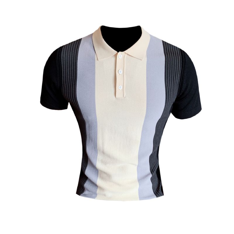 Zomer Sportsman Gebreid Polo-shirt Met Korte Mouwen Kleurverloop