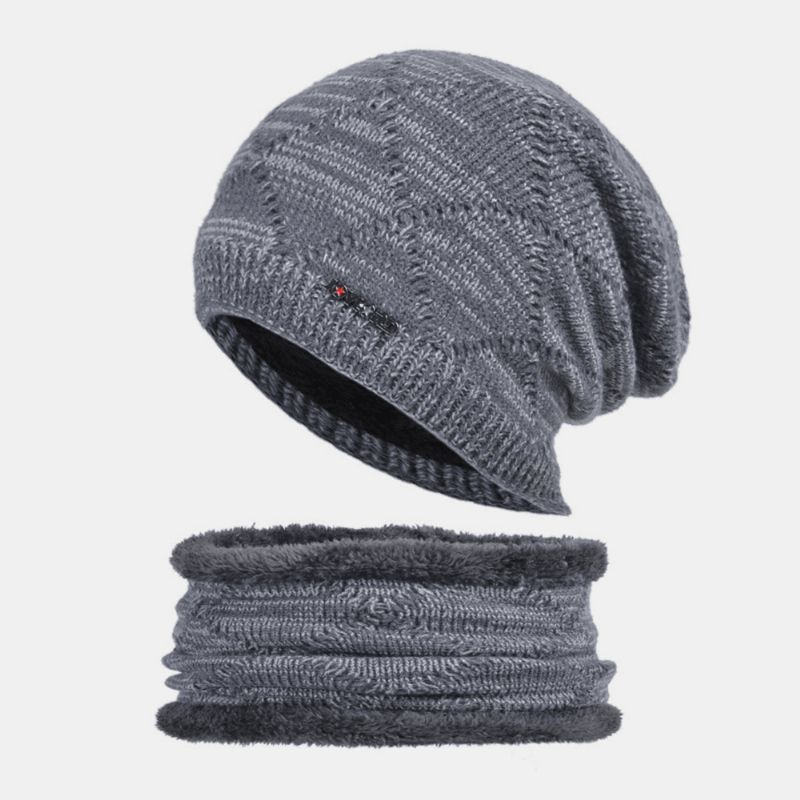 2 Stuks Mannen Herfst Winter Warm Gebreide Baotou Cap Sjaal Plaid Patroon Outdoor Fietsen Gehoorbescherming Winddicht Beanie Skull Hoed