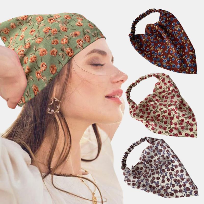 Dames Chiffon Bloemmotief Elastische Vierkante Sjaal Mode Driehoek Sjaal Hoofdband Hoofddoek Hoofddeksels