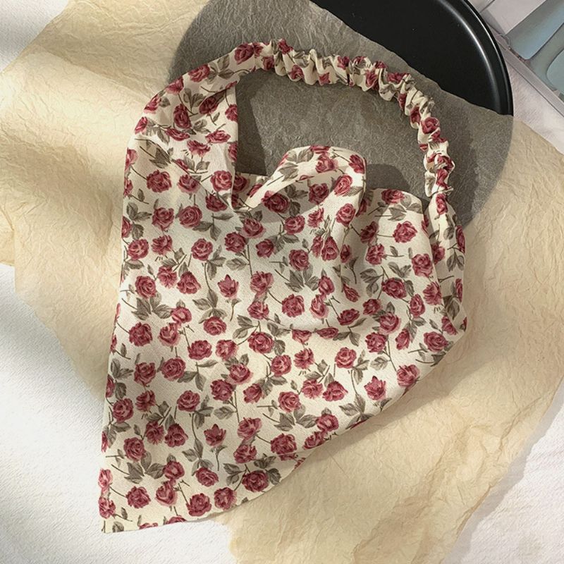 Dames Chiffon Bloemmotief Elastische Vierkante Sjaal Mode Driehoek Sjaal Hoofdband Hoofddoek Hoofddeksels