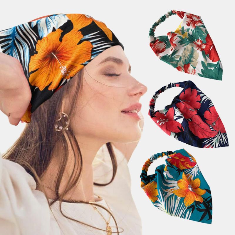 Dames Chiffon Bloemmotief Wilde Eenvoudige Driehoek Sjaal Brede Hoofdband Hoofddoek Hoofddeksels