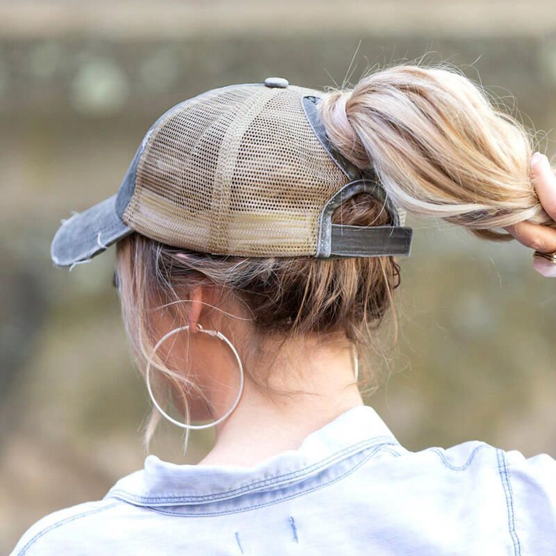 Dames Gemaakt-oud Brekend Gat Effen Kleur Mode Uitgehold Berathable Meah Honkbalhoed