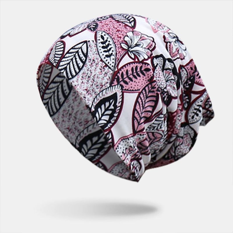 Dames Katoen Bloemen Blad Afdrukken Patroon Casual Outdoor Dual-use Nekbescherming Randloze Beanie