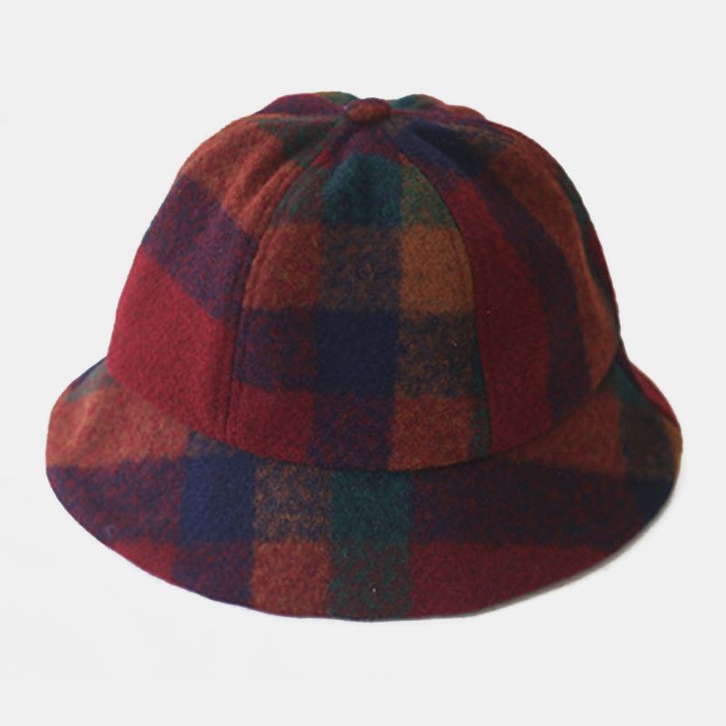 Dames Katoen Patchwock Plaids Patroon Vintage Casual Warme Emmer Hoed