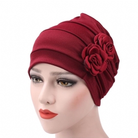 Dames New Side Paste Grote Bloem Effen Beanie Cap Casual Katoenen Outdoor Motorkap Hoed