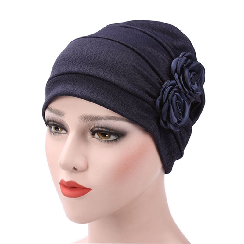 Dames New Side Paste Grote Bloem Effen Beanie Cap Casual Katoenen Outdoor Motorkap Hoed