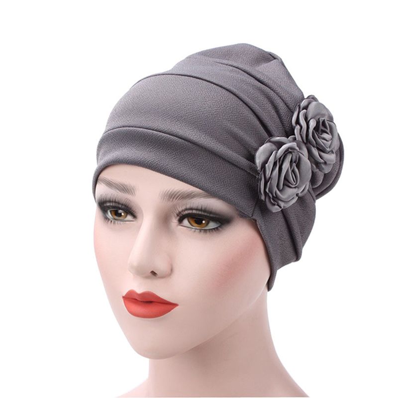 Dames New Side Paste Grote Bloem Effen Beanie Cap Casual Katoenen Outdoor Motorkap Hoed