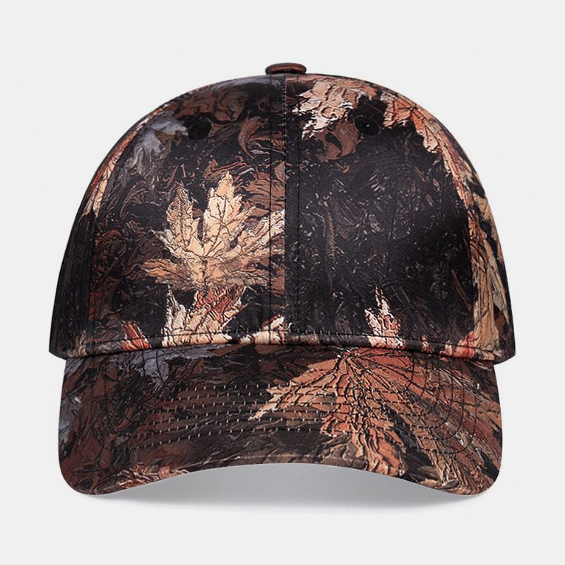 Dames Overlay Esdoornblad Print Casual Ingerichte Cap Katoenen Zonnescherm Verstelbare Baseball Cap