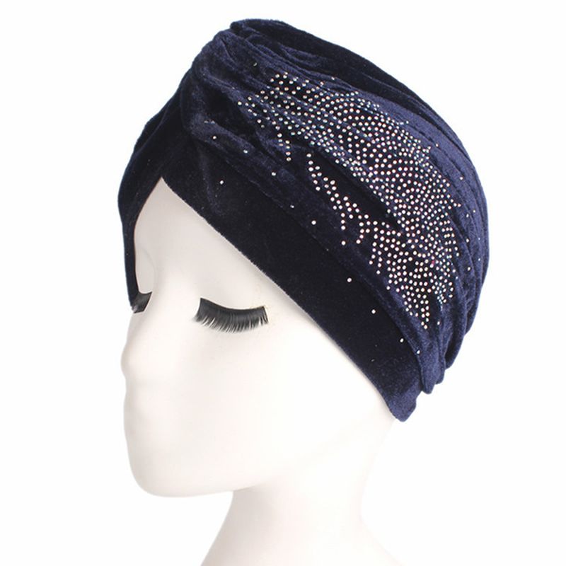 Dames Pleuche Skullies Mutsen Dunne Motorkap Cap Herfst Casual Diamond Mutsen Hoed Tulband