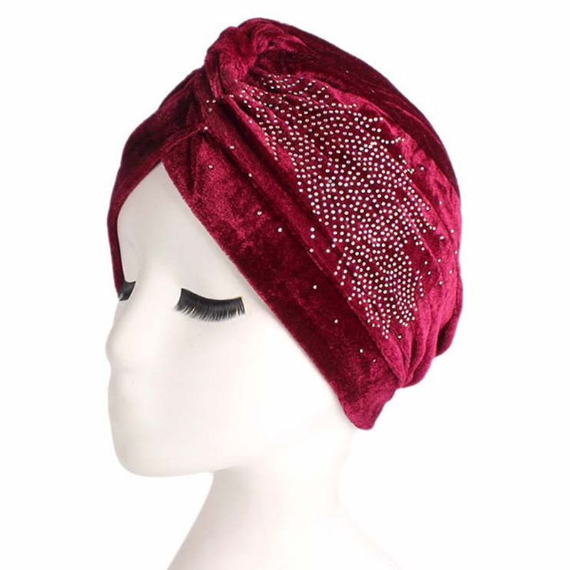 Dames Pleuche Skullies Mutsen Dunne Motorkap Cap Herfst Casual Diamond Mutsen Hoed Tulband