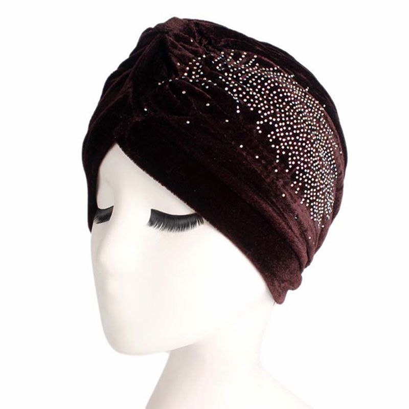 Dames Pleuche Skullies Mutsen Dunne Motorkap Cap Herfst Casual Diamond Mutsen Hoed Tulband