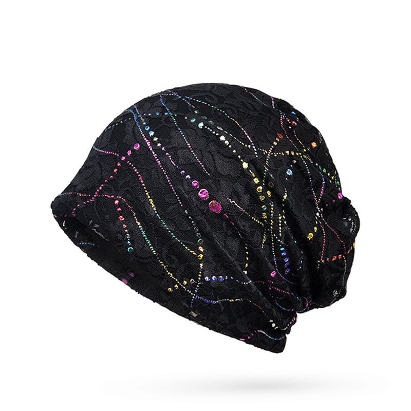 Dames Strass Gestreepte Katoenen Beanie Hoed Casual Flexibele Herfst Warm Skullies Cap