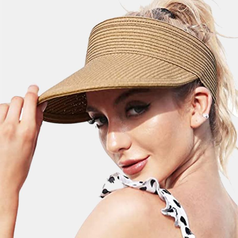 Dames Stro Effen Kleur Lege Top Outdoor Zonnebrandcrème Ademend Casual Strohoed Baseball Cap