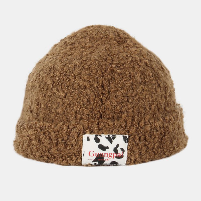 Dames Teddy Fluwelen Effen Kleur Koe Patroon Brief Doek Label Warmte Beanie Hoed