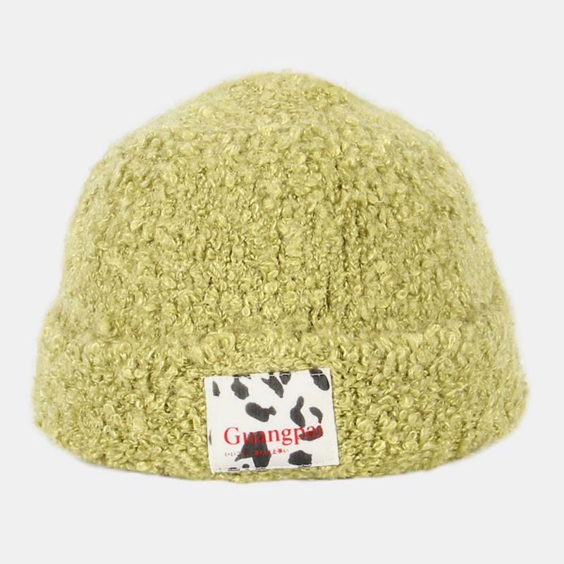 Dames Teddy Fluwelen Effen Kleur Koe Patroon Brief Doek Label Warmte Beanie Hoed