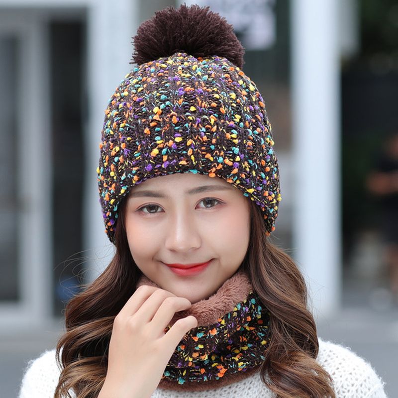 Dikke Warme Wollen Muts Bib Tweedelige Set Beanie Warme Winter Pom Cap