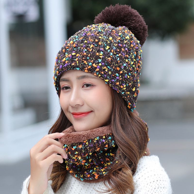 Dikke Warme Wollen Muts Bib Tweedelige Set Beanie Warme Winter Pom Cap