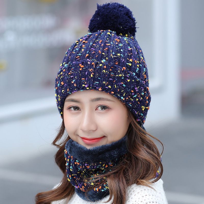 Dikke Warme Wollen Muts Bib Tweedelige Set Beanie Warme Winter Pom Cap