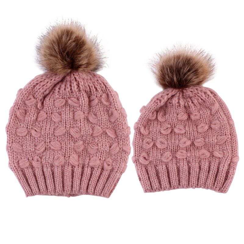 Fabrikanten Van Gebreide Mutsen Voor Ouders En Kinderen Spot Butterfly Fur Ball Warm Hat