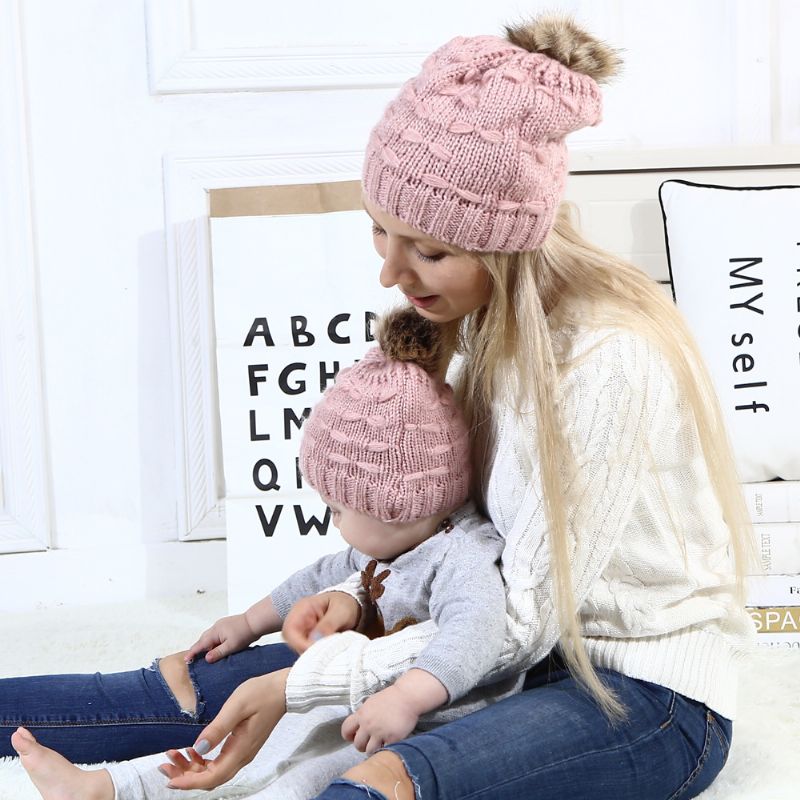 Fabrikanten Van Gebreide Mutsen Voor Ouders En Kinderen Spot Butterfly Fur Ball Warm Hat