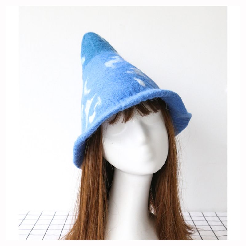 Harajuku Style Funny Street Spire Black Starry Hat Blue