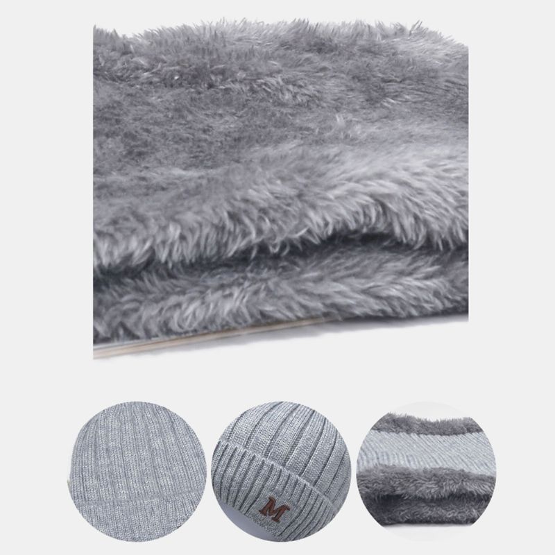 Heren 2pcs Plus Fluwelen Dikke Elastische Winddicht Houd Nekbescherming Warm Hoofddeksels Sjaal Wollen Beanie