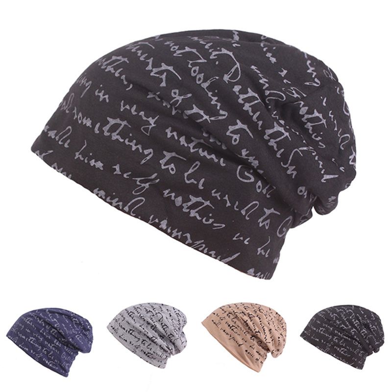 Heren Brief Afdrukken Katoenen Beanie Cap Casual Zachte Herfst Winter Warme Gebreide Muts