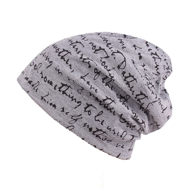 Heren Brief Afdrukken Katoenen Beanie Cap Casual Zachte Herfst Winter Warme Gebreide Muts