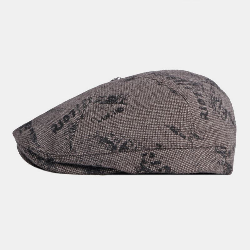 Heren Brief Patroon Herfst Winter Vilt Wollen Dikker Warme Baret Cap Britse Retro Ouderen Ouderen Oorkleppen Gehoorbescherming Winddicht Platte Hoed