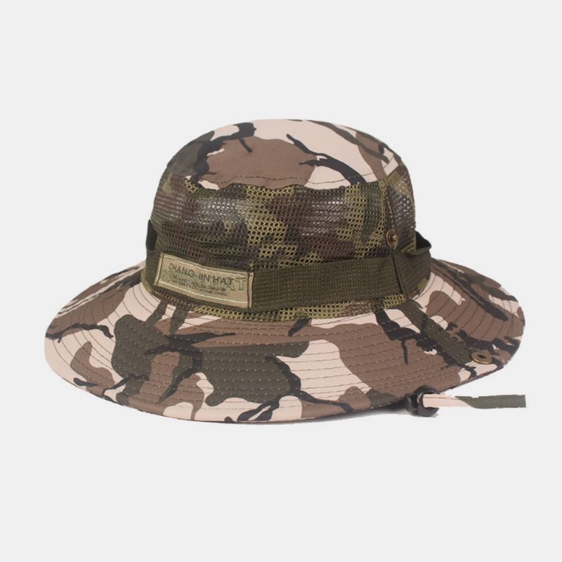 Heren Camouflage Mesh Ademend Grote Rand Outdoor Bergbeklimmen Zonnescherm Emmer Hoed