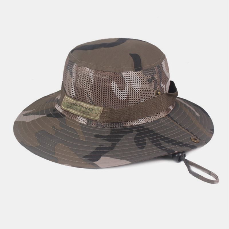 Heren Camouflage Mesh Ademend Grote Rand Outdoor Bergbeklimmen Zonnescherm Emmer Hoed