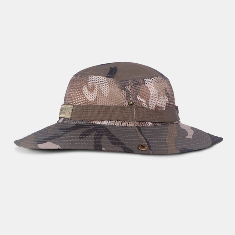 Heren Camouflage Mesh Ademend Grote Rand Outdoor Bergbeklimmen Zonnescherm Emmer Hoed