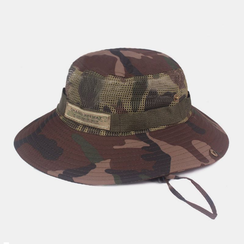 Heren Camouflage Mesh Ademend Grote Rand Outdoor Bergbeklimmen Zonnescherm Emmer Hoed