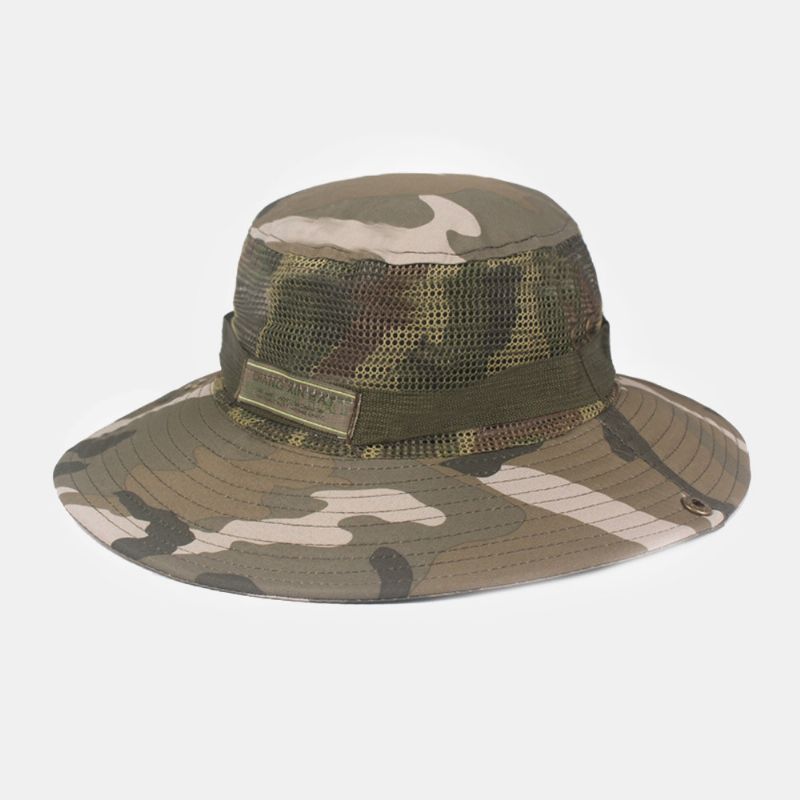 Heren Camouflage Mesh Ademend Grote Rand Outdoor Bergbeklimmen Zonnescherm Emmer Hoed