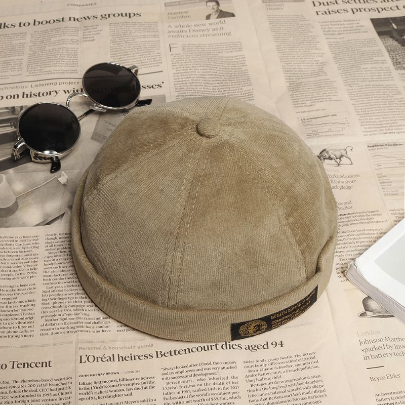 Heren Corduroy Verstelbare Solide Franse Brimless Hat Retro Skullcap Sailor Cap