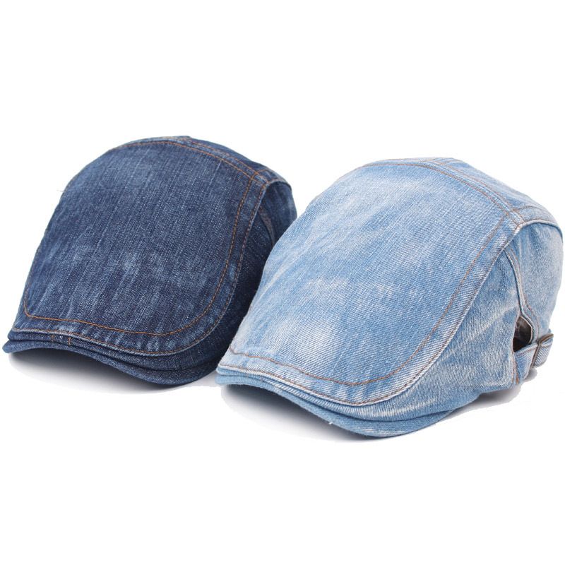 Heren Dames Gewassen Denim Verstelbare Effen Schilder Baret Hoed