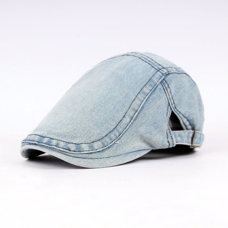 Heren Dames Gewassen Denim Verstelbare Effen Schilder Baret Hoed