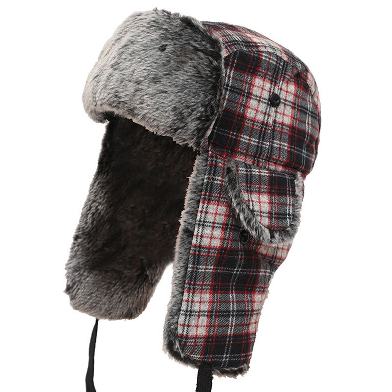 Heren Dames Plaid Plus Fluwelen Oorbeschermers Ushanka Trapper Hat