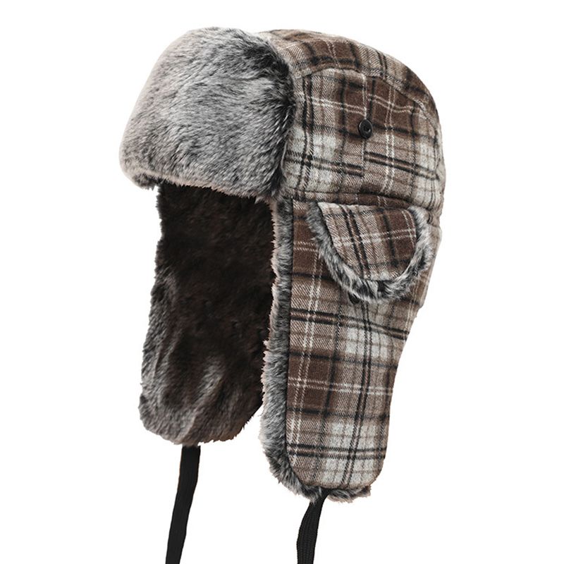 Heren Dames Plaid Plus Fluwelen Oorbeschermers Ushanka Trapper Hat