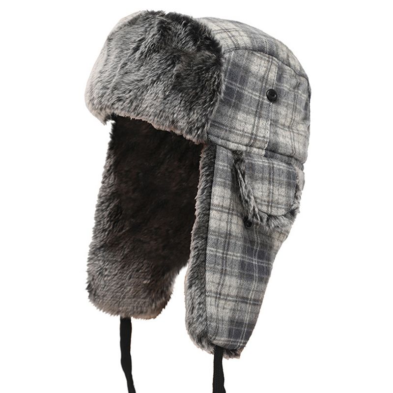 Heren Dames Plaid Plus Fluwelen Oorbeschermers Ushanka Trapper Hat