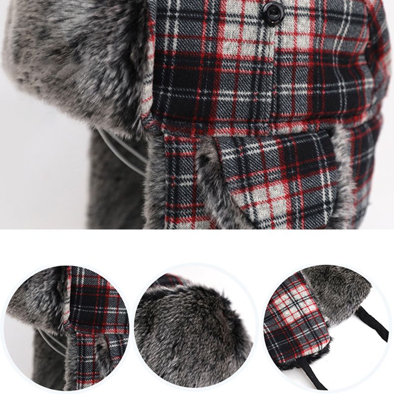 Heren Dames Plaid Plus Fluwelen Oorbeschermers Ushanka Trapper Hat