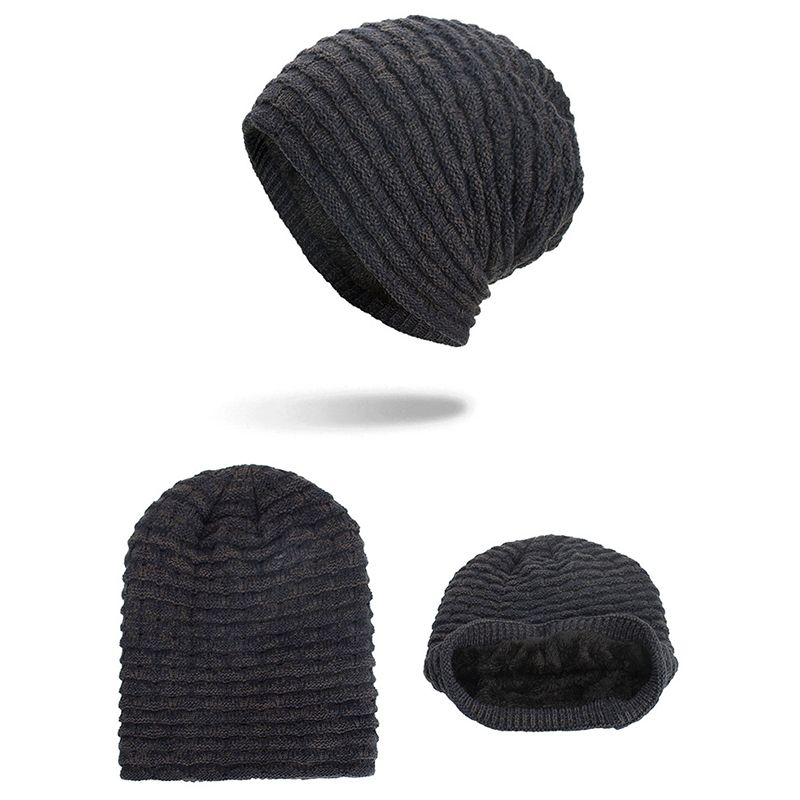 Heren Dames Speciale Streep Plus Fluwelen Gebreide Muts Beanie Caps