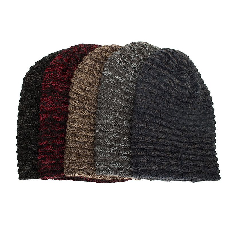 Heren Dames Speciale Streep Plus Fluwelen Gebreide Muts Beanie Caps