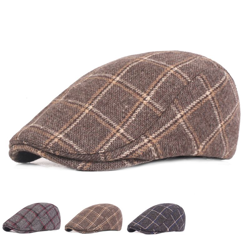 Heren Dames Winter Wollen Plaid Schilder Baret Caps Outdor Verstelbare Pet