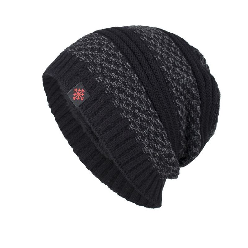 Heren Effen Gebreide Skullies Beanie Cap Plus Fluwelen Warme Outdoor Casual Hoeden