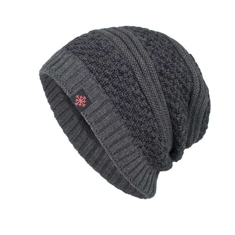 Heren Effen Gebreide Skullies Beanie Cap Plus Fluwelen Warme Outdoor Casual Hoeden