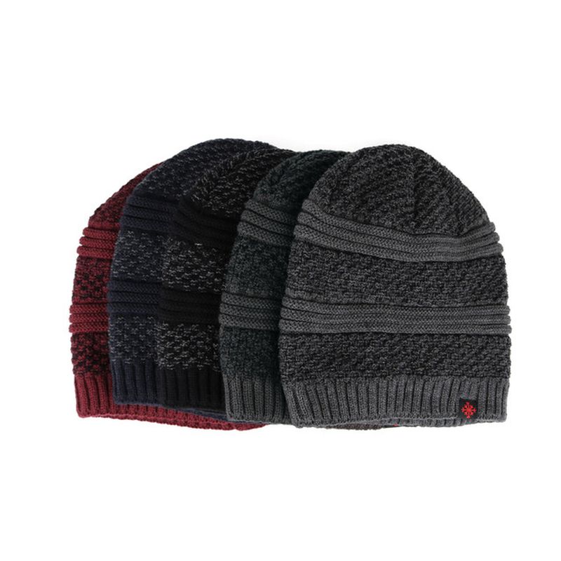 Heren Effen Gebreide Skullies Beanie Cap Plus Fluwelen Warme Outdoor Casual Hoeden